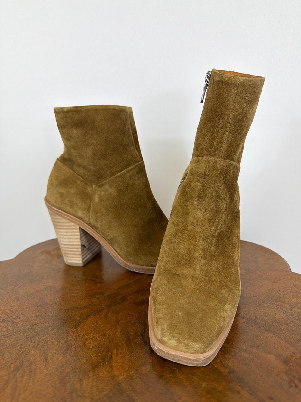 Rag & Bone New York Brown Suede Side Zip 3.5 Inch Heel Boots 10 Made in Italy